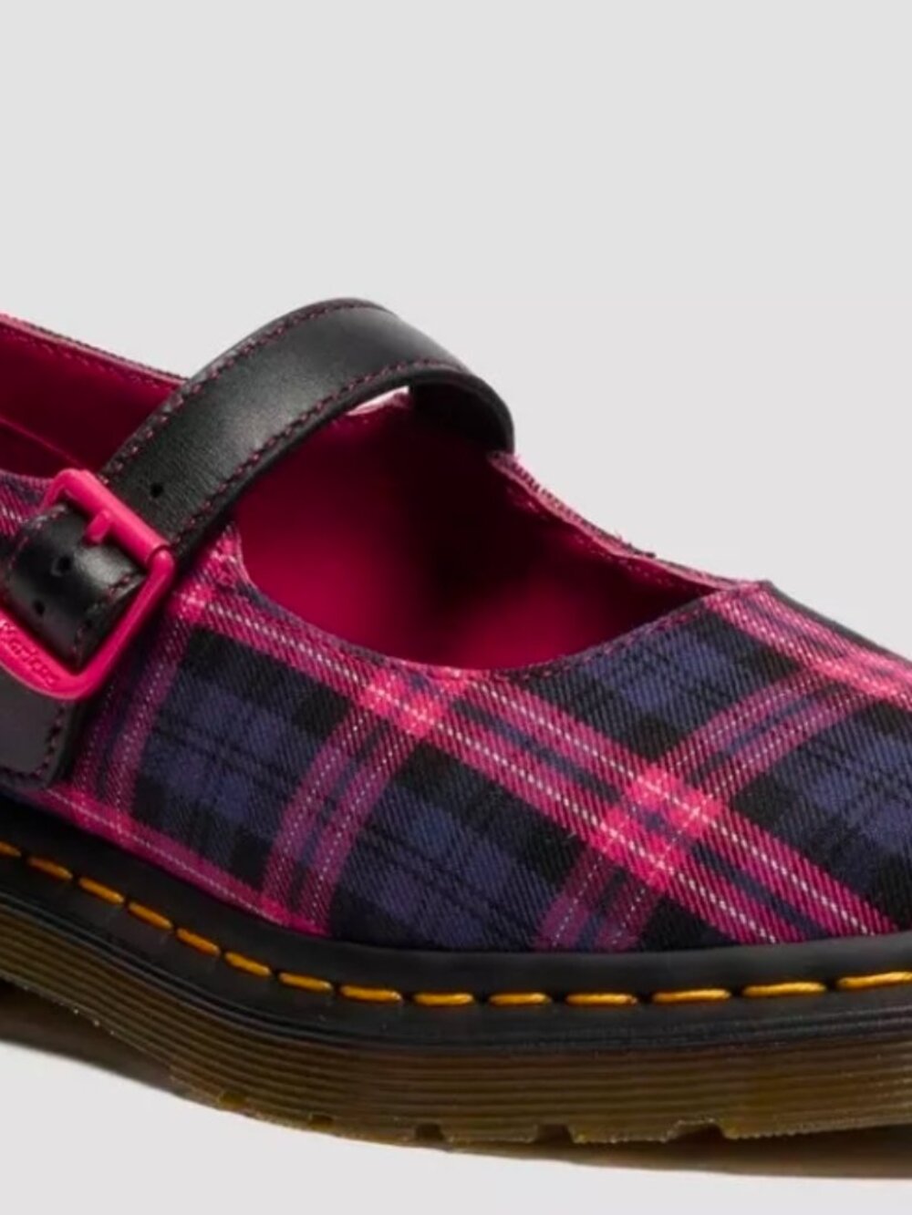 Dr. Martens Elphie MJ Mary Jane Black Pink Multi Plaid Women's Sizes NEW